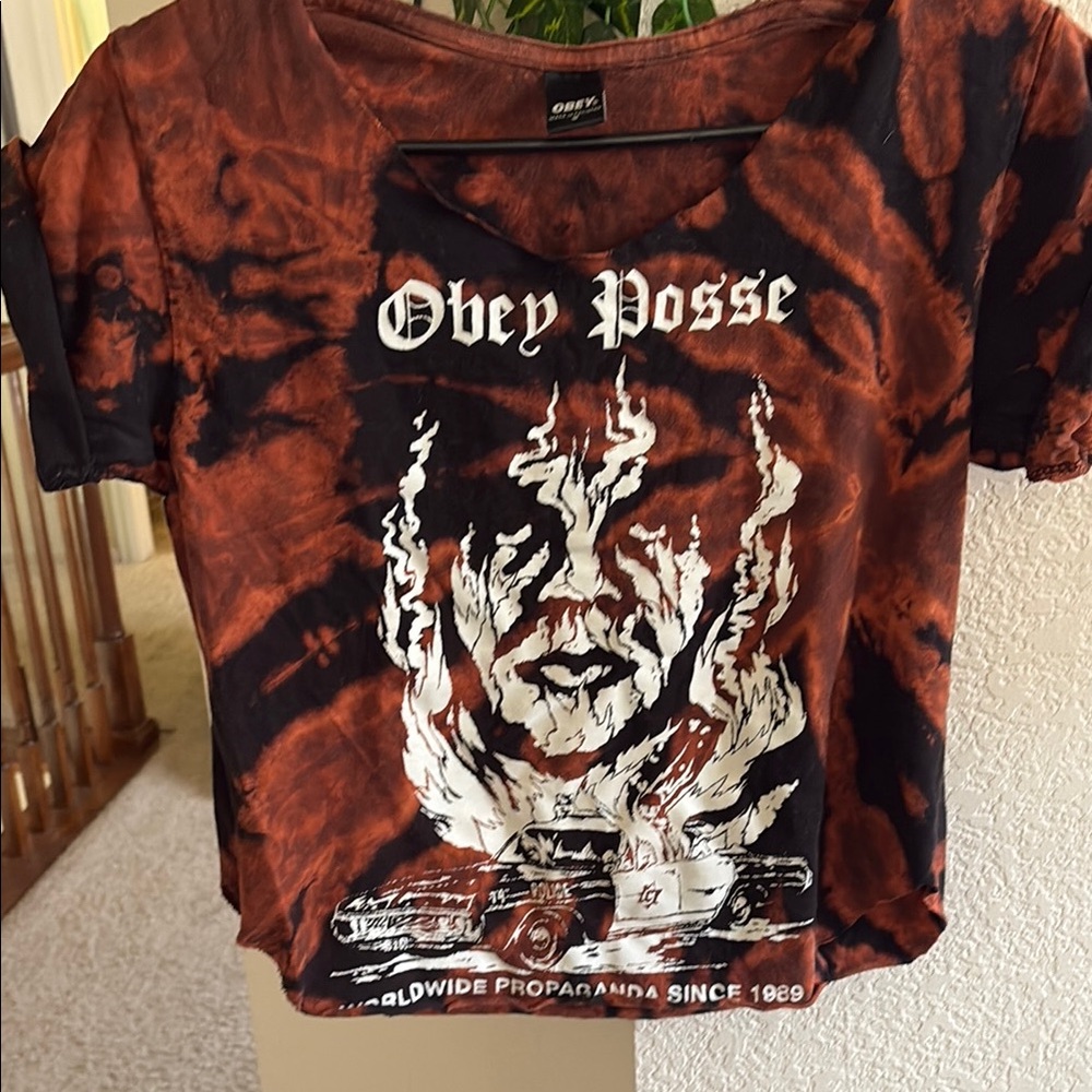 Obey Posse Black and Orange Tie-Dye Tee